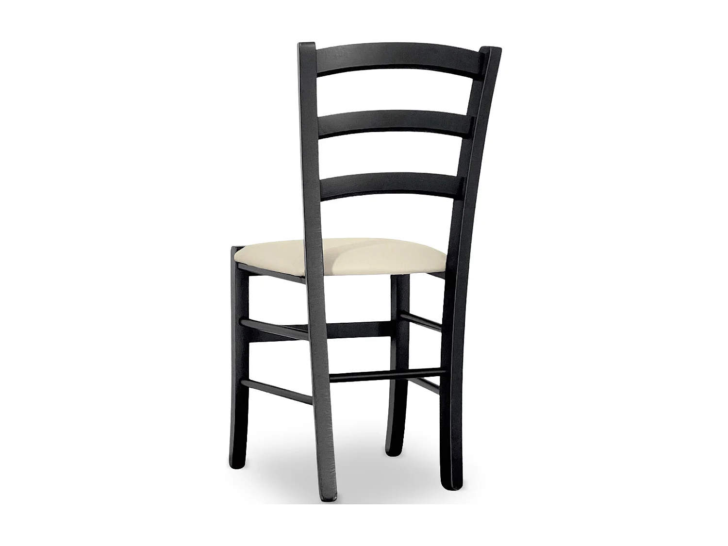 Chaise Venezia en bois de hêtre noir avec assise en similicuir beige