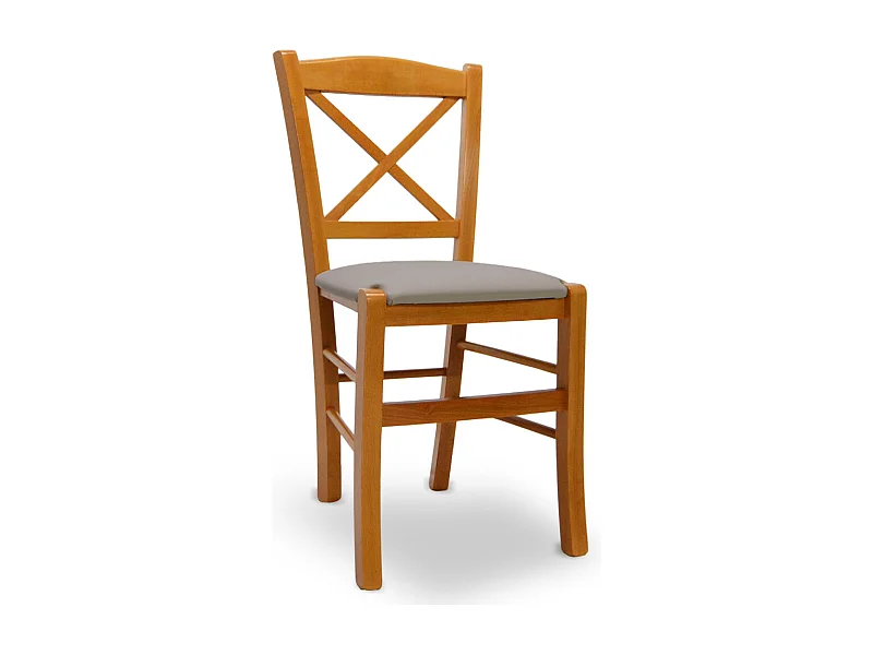 Chaise Venezia en bois de cerisier avec assise en similicuir gris tourterelle