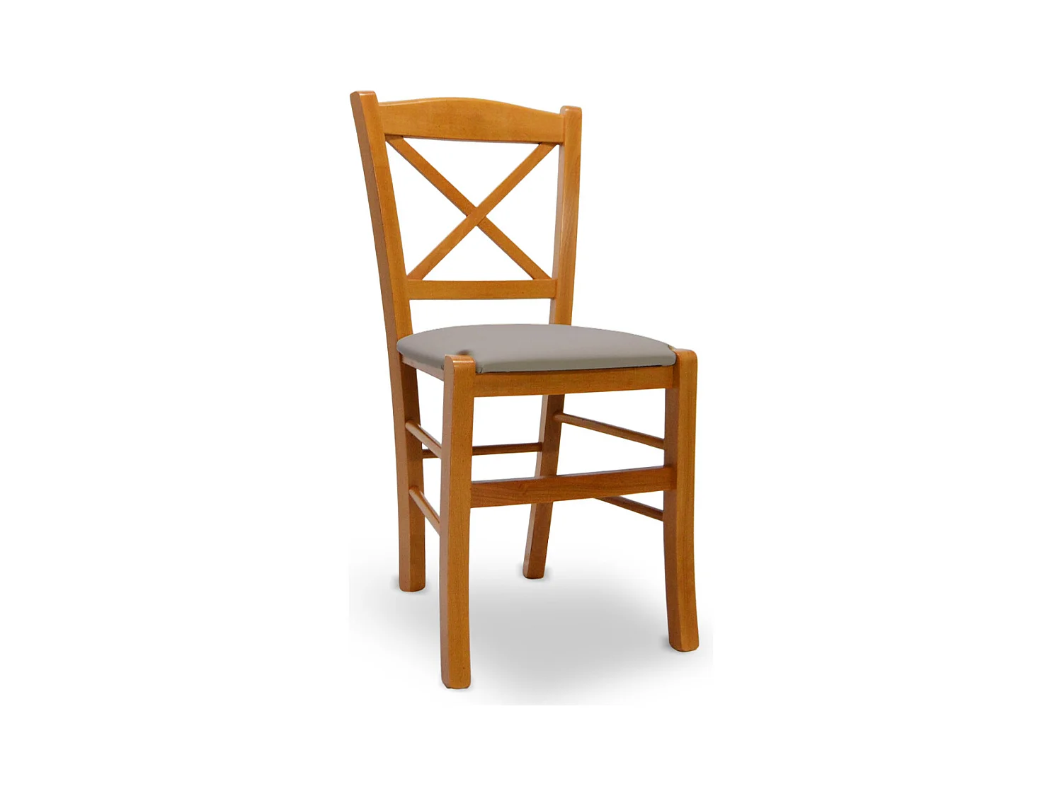 Chaise Venezia en bois de cerisier avec assise en similicuir gris tourterelle