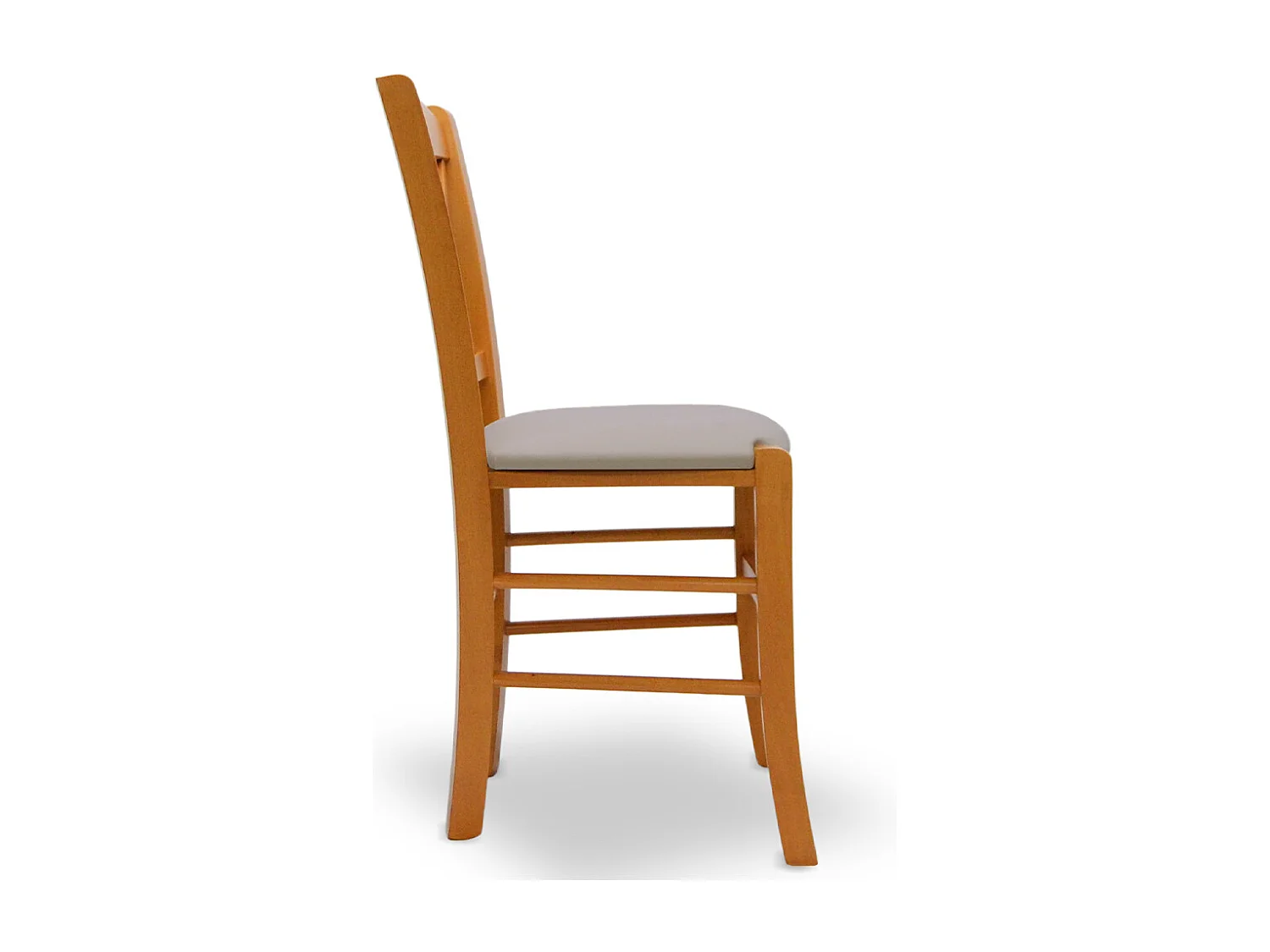 Chaise Venezia en bois de cerisier avec assise en similicuir gris tourterelle