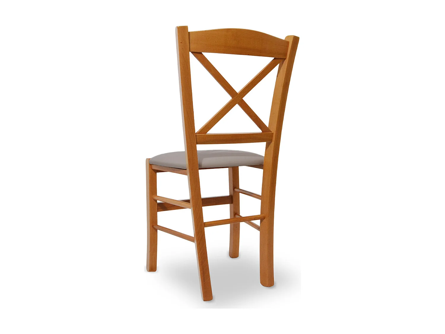 Chaise Venezia en bois de cerisier avec assise en similicuir gris tourterelle