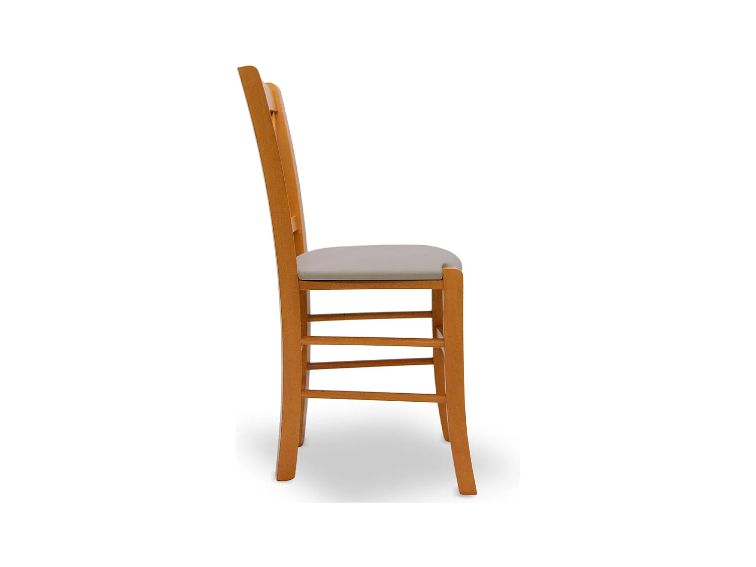 Chaise Venezia en bois de cerisier avec assise en similicuir gris tourterelle