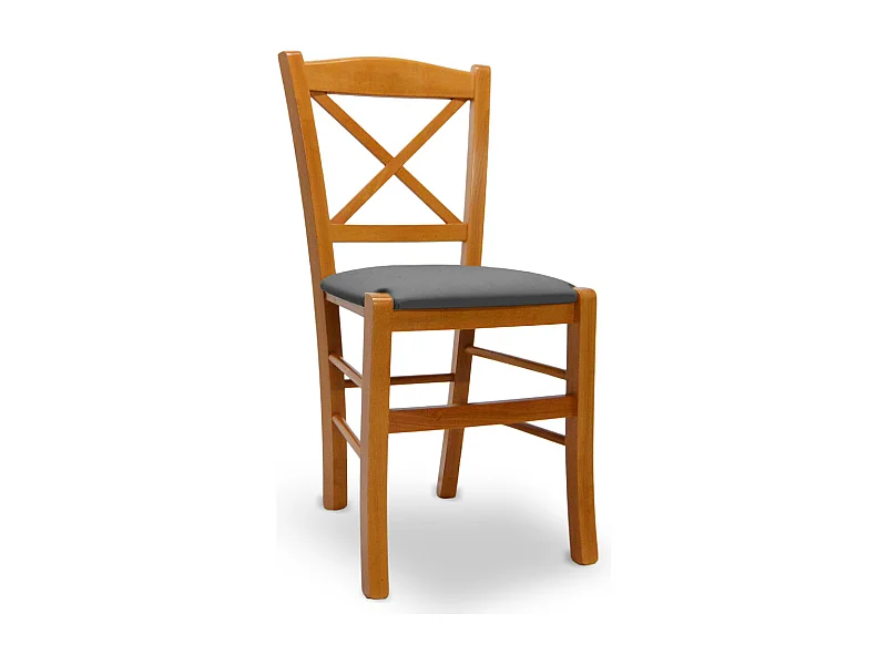 Chaise Venezia en bois de cerisier avec assise en similicuir gris anthracite