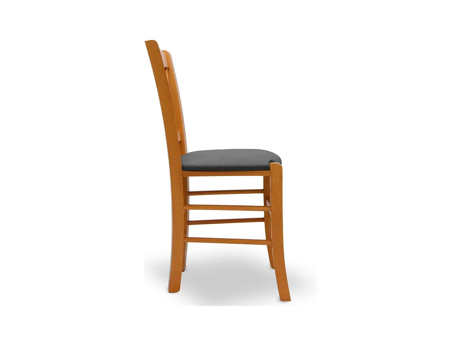 Chaise Venezia en bois de cerisier avec assise en similicuir gris anthracite