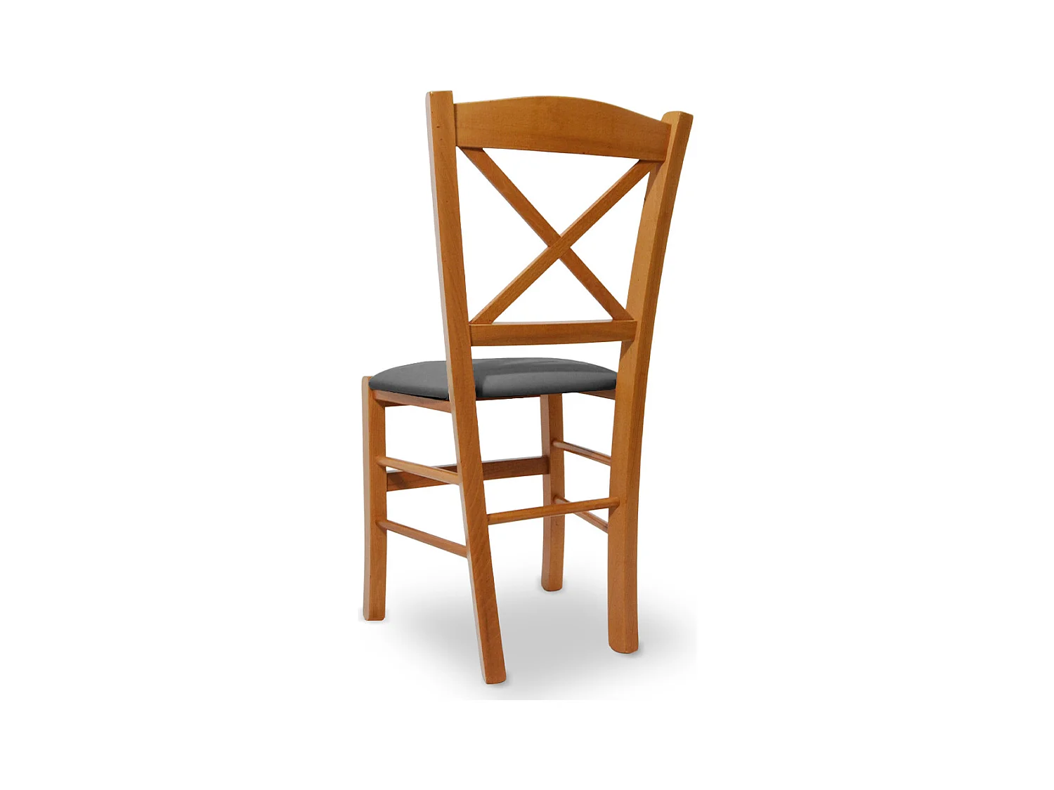 Chaise Venezia en bois de cerisier avec assise en similicuir gris anthracite