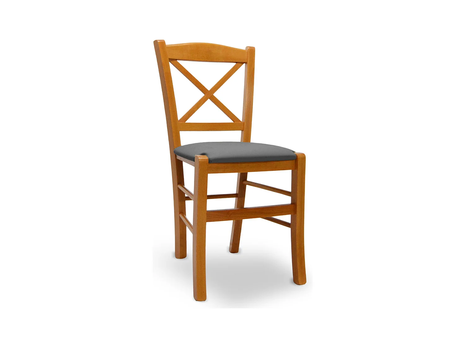 Chaise Venezia en bois de cerisier avec assise en similicuir gris anthracite