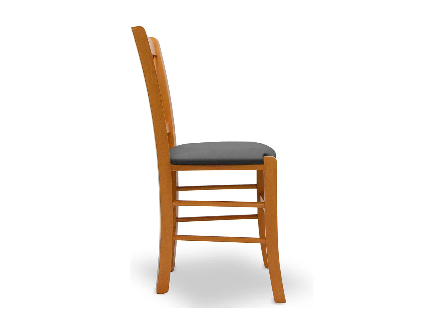 Chaise Venezia en bois de cerisier avec assise en similicuir gris anthracite