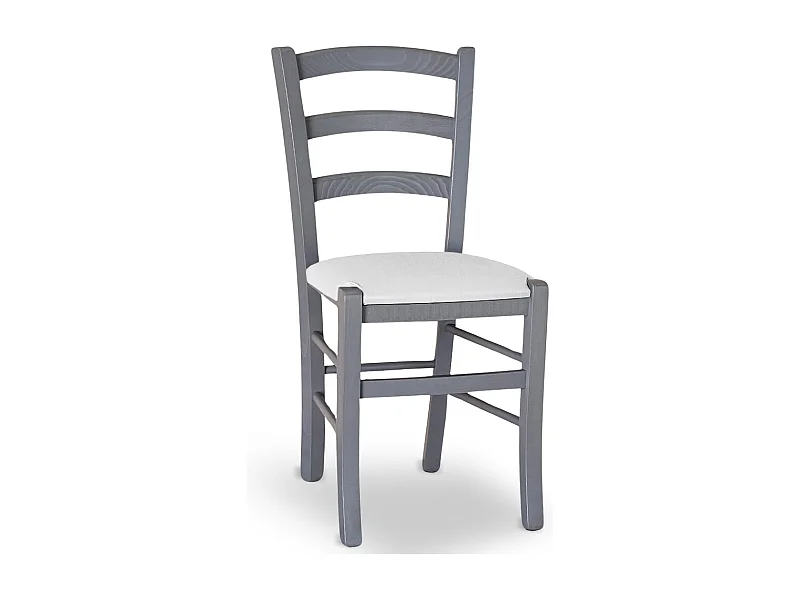 Chaise Venezia en bois gris avec assise en simili cuir gris glacier