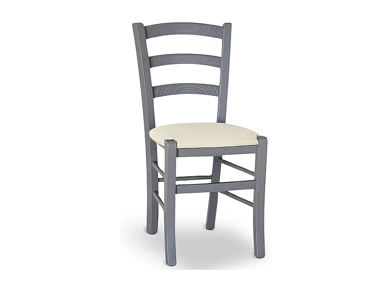 Chaise Venezia en bois de hêtre gris avec assise en similicuir beige