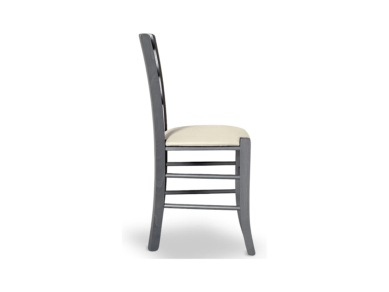Sedia Venezia in legno di faggio grigio con seduta in similpelle color beige