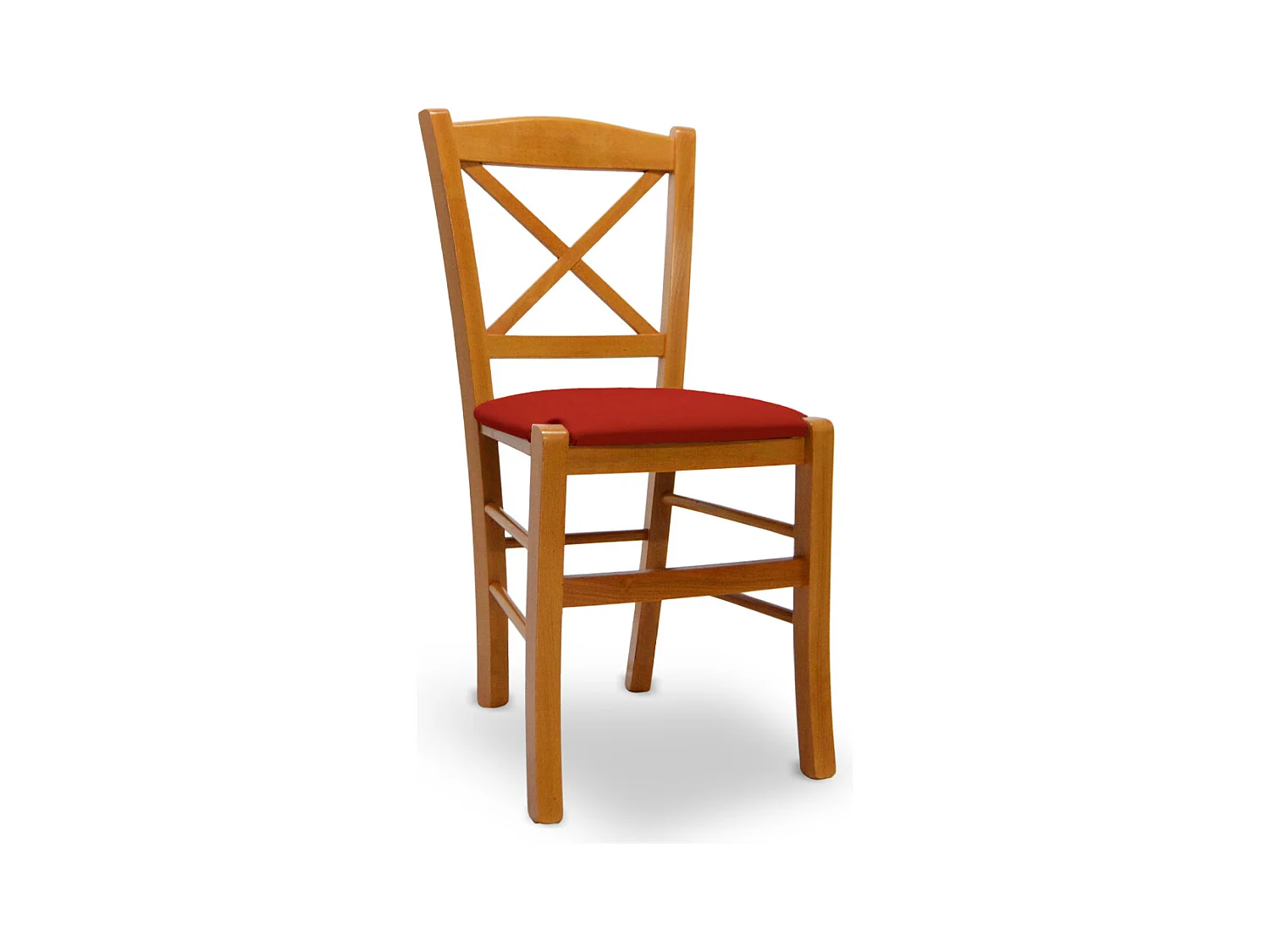 Chaise Venezia en bois de cerisier avec dossier croisé et assise en similicuir rouge