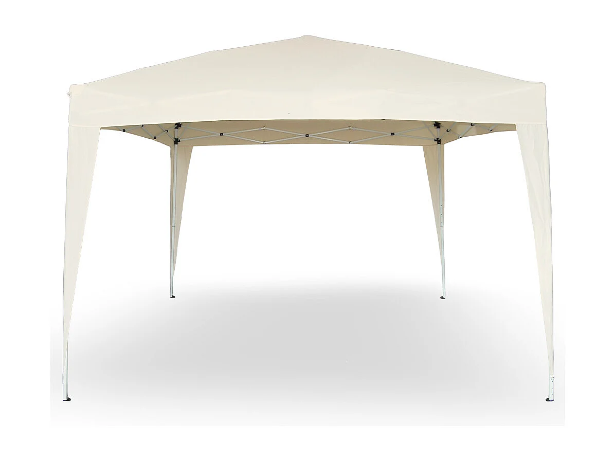 Gazebo plegable Edén de 3 m x 3 m en hierro pintado de blanco con lona beige