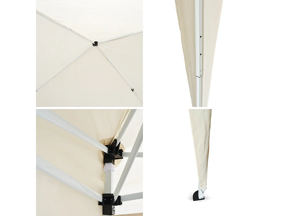 Gazebo plegable Edén de 3 m x 3 m en hierro pintado de blanco con lona beige