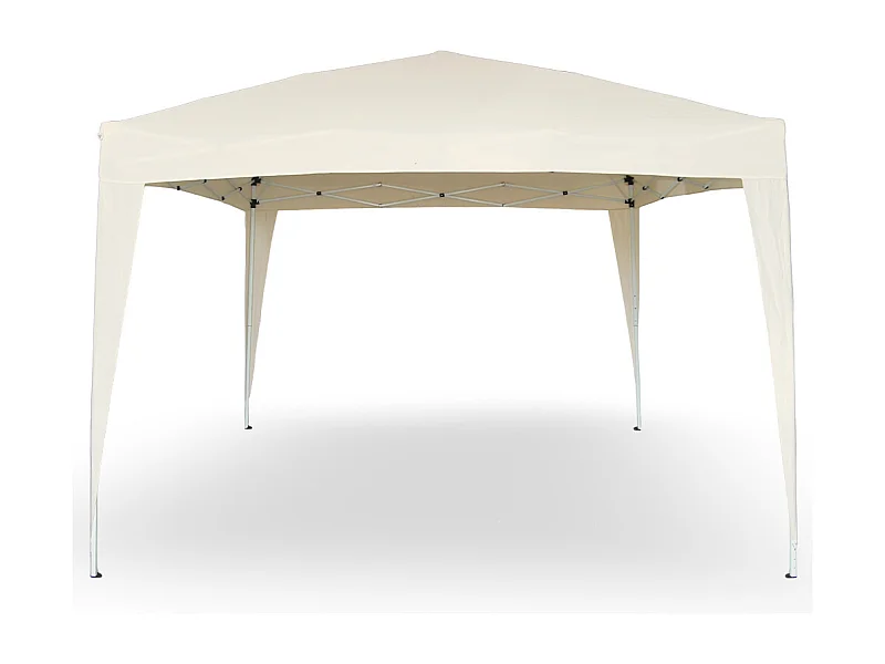 Gazebo plegable Edén de 3 m x 3 m en hierro pintado de blanco con lona beige