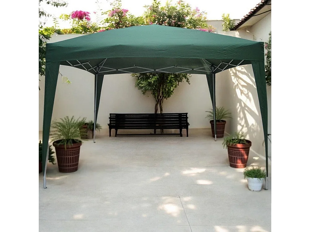 Eden 3m x 3m opvouwbare gazebo in wit geverfd ijzer met groen canvas