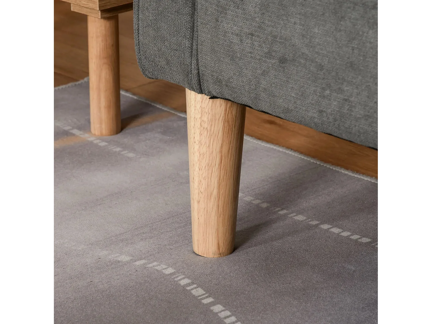 Divano a 3 posti in tessuto grigio con cuscini sfoderabili e contenitore - 166,5 cm - Legno di caucciù - Stile moderno