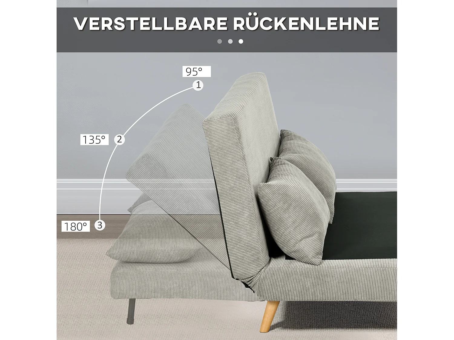 Divano letto con funzione letto, schienale regolabile, cuscini, rivestimento effetto velluto, 141 x 90 x 81 cm, Grigio, con gambe in legno