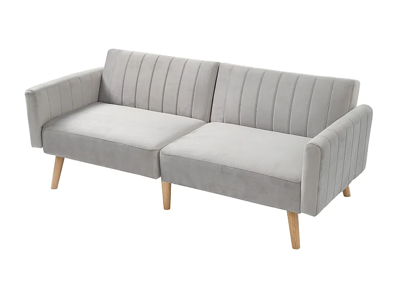 Divano trasformabile 2 in 1 con schienale regolabile, design minimalista, gambe in legno di caucciù, ideale per piccole camere da letto e dormitori