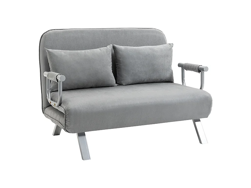 Divano letto 2 posti con cuscini, schienale reclinabile in 5 posizioni, funzione letto, fino a 240 kg, tessuto in microfibra grigio chiaro
