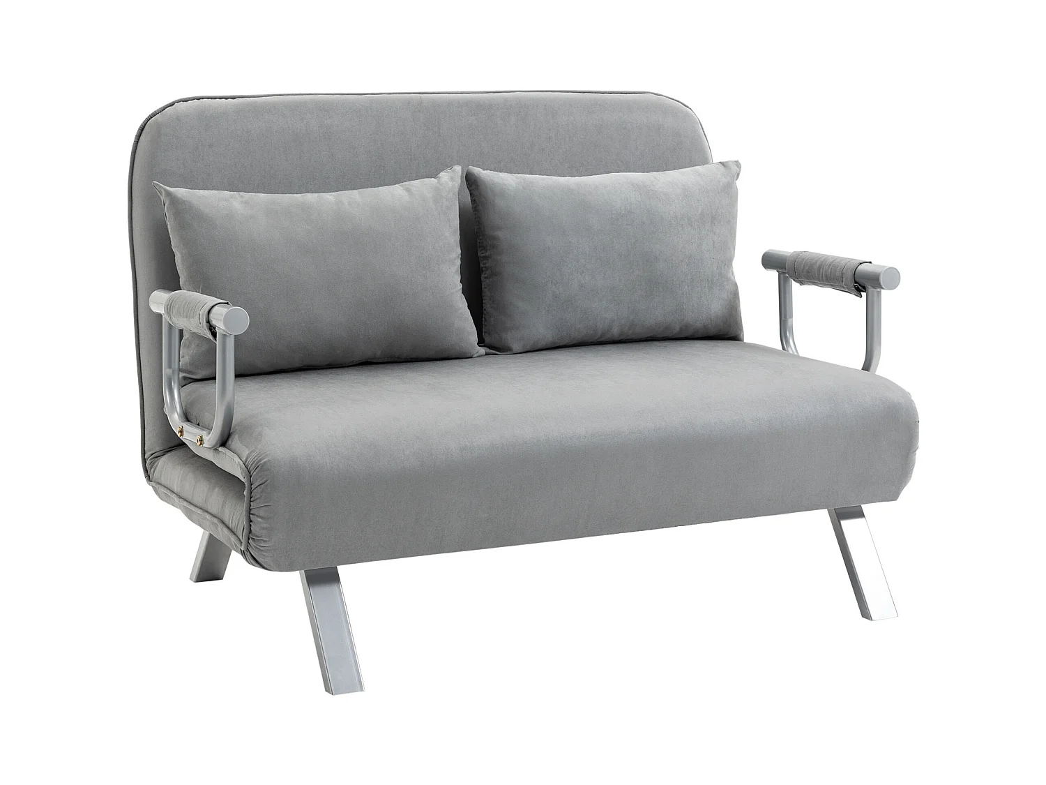 Divano letto 2 posti con cuscini, schienale reclinabile in 5 posizioni, funzione letto, fino a 240 kg, tessuto in microfibra grigio chiaro