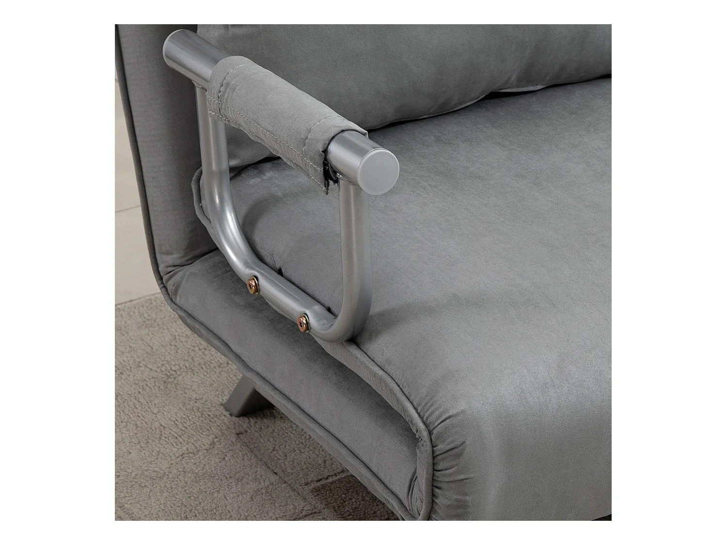 Divano letto 2 posti con cuscini, schienale reclinabile in 5 posizioni, funzione letto, fino a 240 kg, tessuto in microfibra grigio chiaro