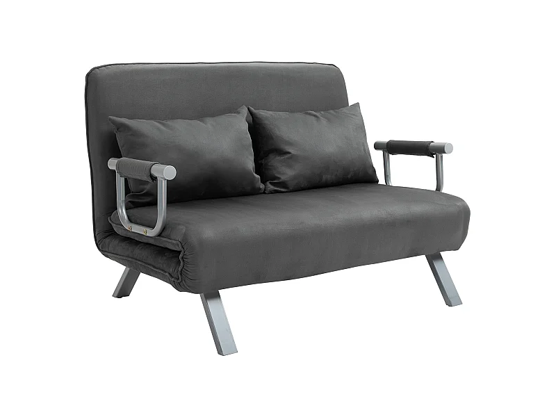 Divano letto a 2 posti con braccioli, design moderno, 3 in 1, materasso pieghevole, similpelle, grigio, 111×80×78 cm, 240 kg