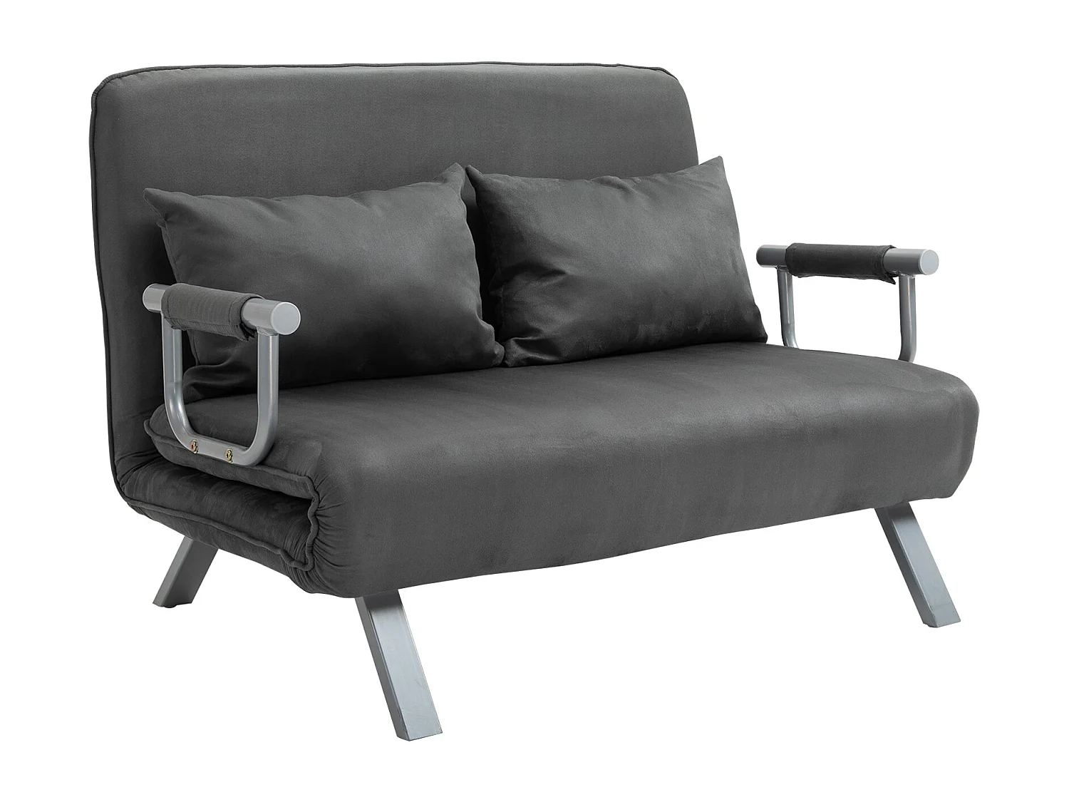 Divano letto a 2 posti con braccioli, design moderno, 3 in 1, materasso pieghevole, similpelle, grigio, 111×80×78 cm, 240 kg