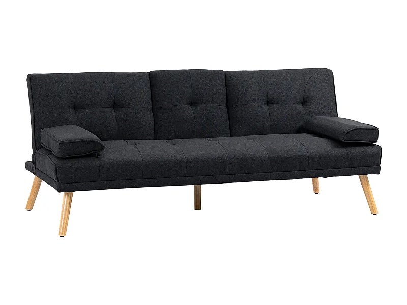 Divano letto grigio a 3 posti con tavolo pieghevole e portabicchieri, schienale reclinabile, design scandinavo, tessuto effetto lino, max. 250 chili