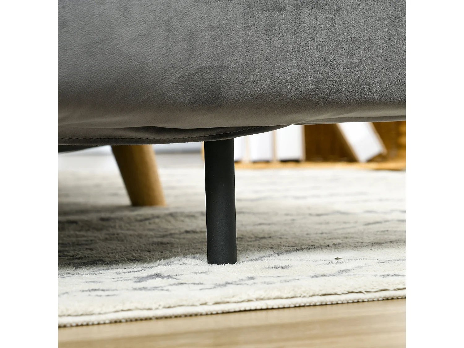 Divano letto 2 posti in velluto grigio, schienale regolabile in 6 posizioni, trasformabile in letto 72x190 cm, compatto e confortevole – 130x78x79 cm