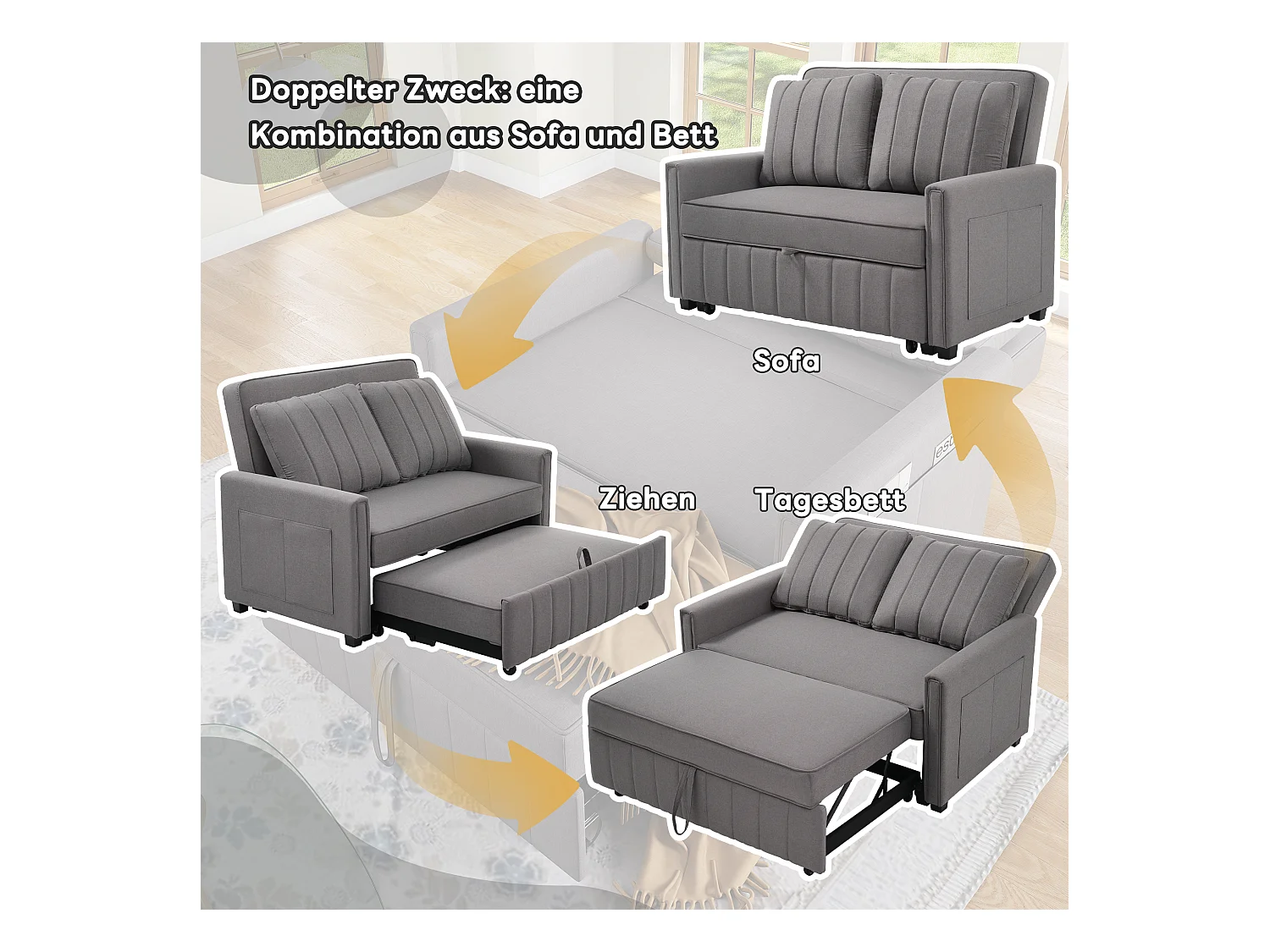 Divano letto multifunzionale 180x127 cm con schienale regolabile, ideale per piccoli spazi, pratico e confortevole, perfetto per camere da letto e case di studenti