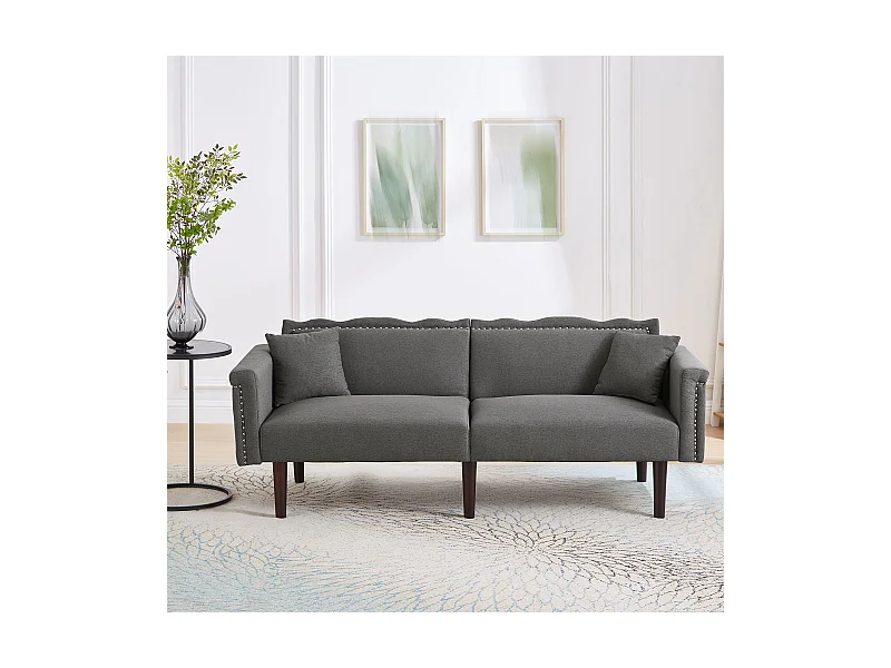 Divano letto a 2 posti con schienale regolabile, tessuto in cotone e lino, schiuma ad alta densità, gambe in legno, design elegante e moderno