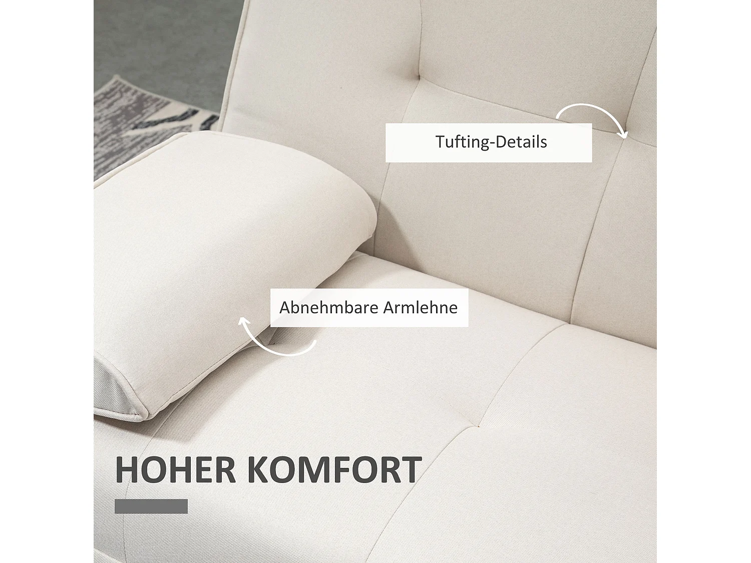 Divano letto 3 posti con tavolo a ribalta, design scandinavo, in tessuto di lino, fino a 250 kg, perfetto per il soggiorno