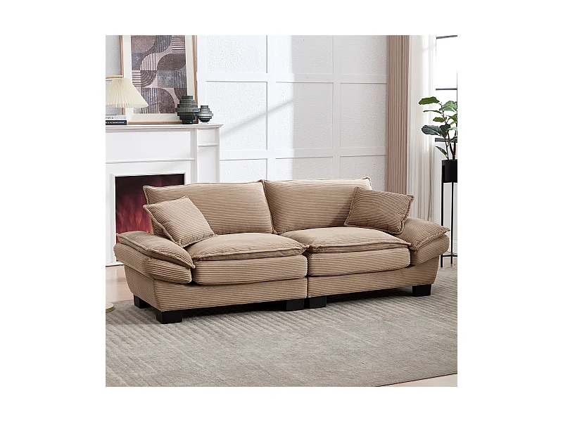 Divano moderno a 2 posti in velluto con seduta profonda e schienale morbido – Per soggiorno, camera da letto o ufficio – Colore cachi