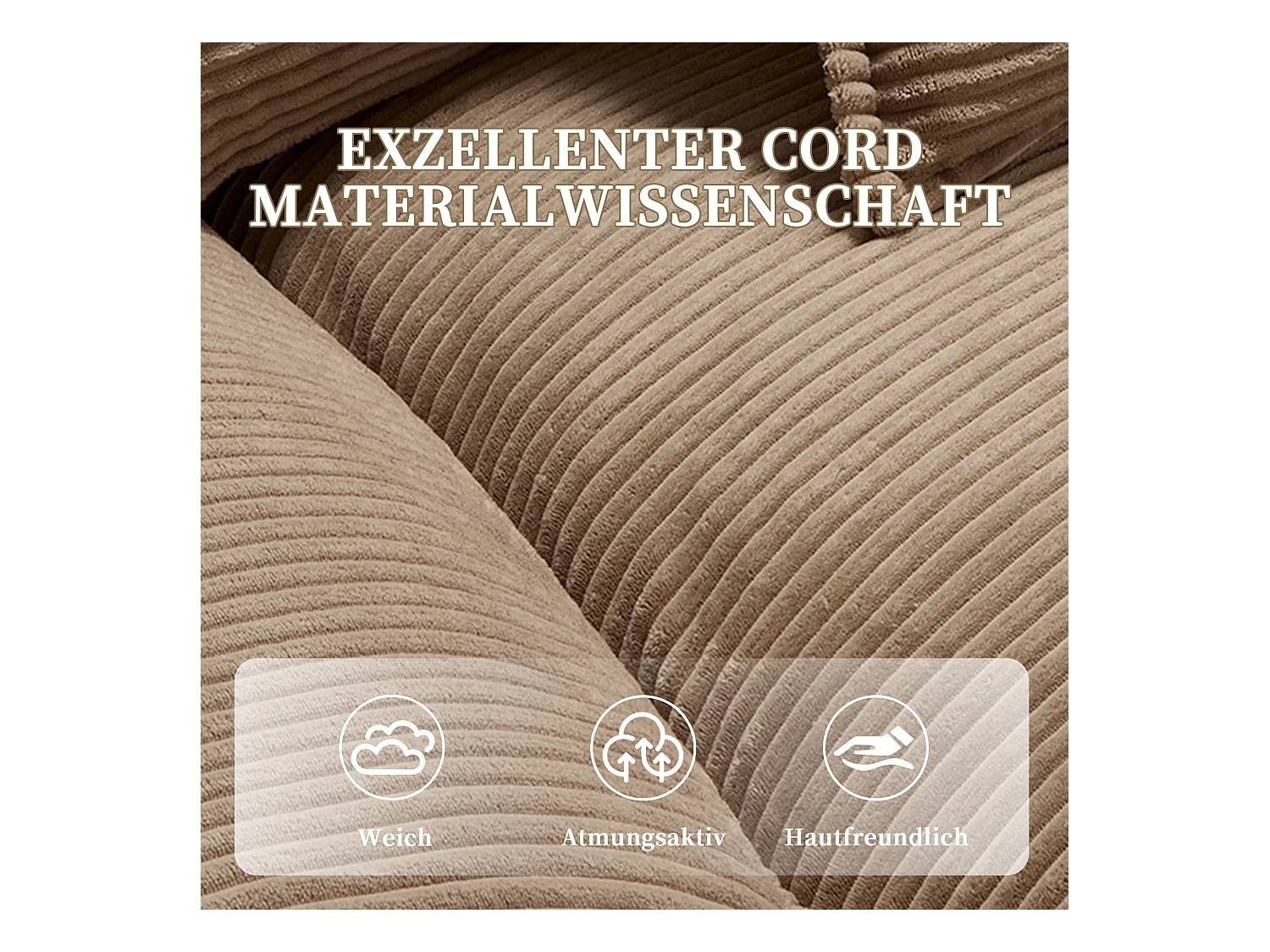 Divano moderno a 2 posti in velluto con seduta profonda e schienale morbido – Per soggiorno, camera da letto o ufficio – Colore cachi