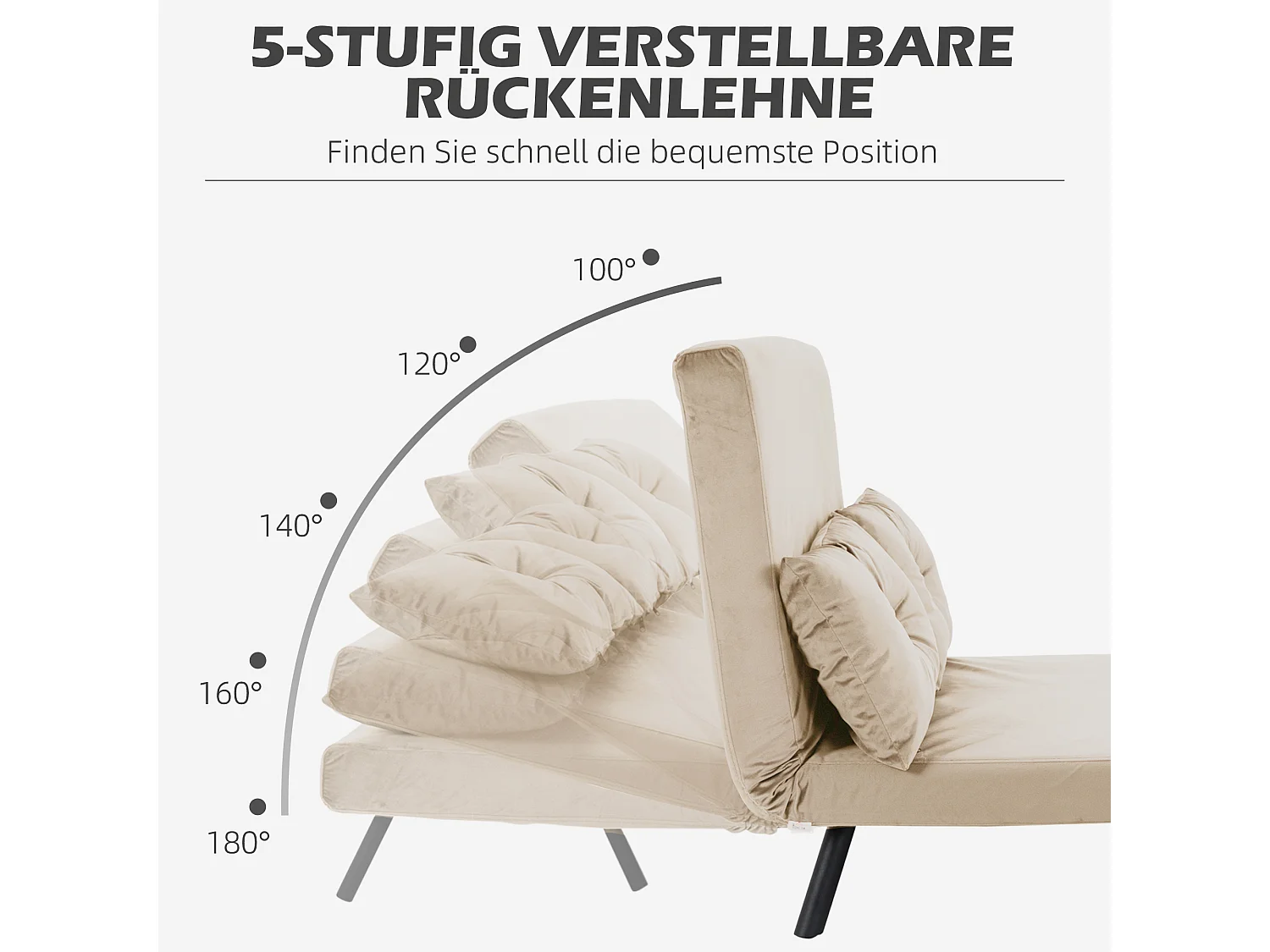 Poltrona trasformabile beige con schienale reclinabile a 180°, letto singolo, cuscino, braccioli in legno, compatta e confortevole, 102×73×81 cm