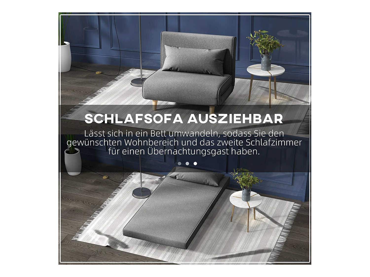 Divano letto 1 posto, divanetto con schienale regolabile, stile scandinavo, 95x95x80 cm, grigio, con piedini retrattili