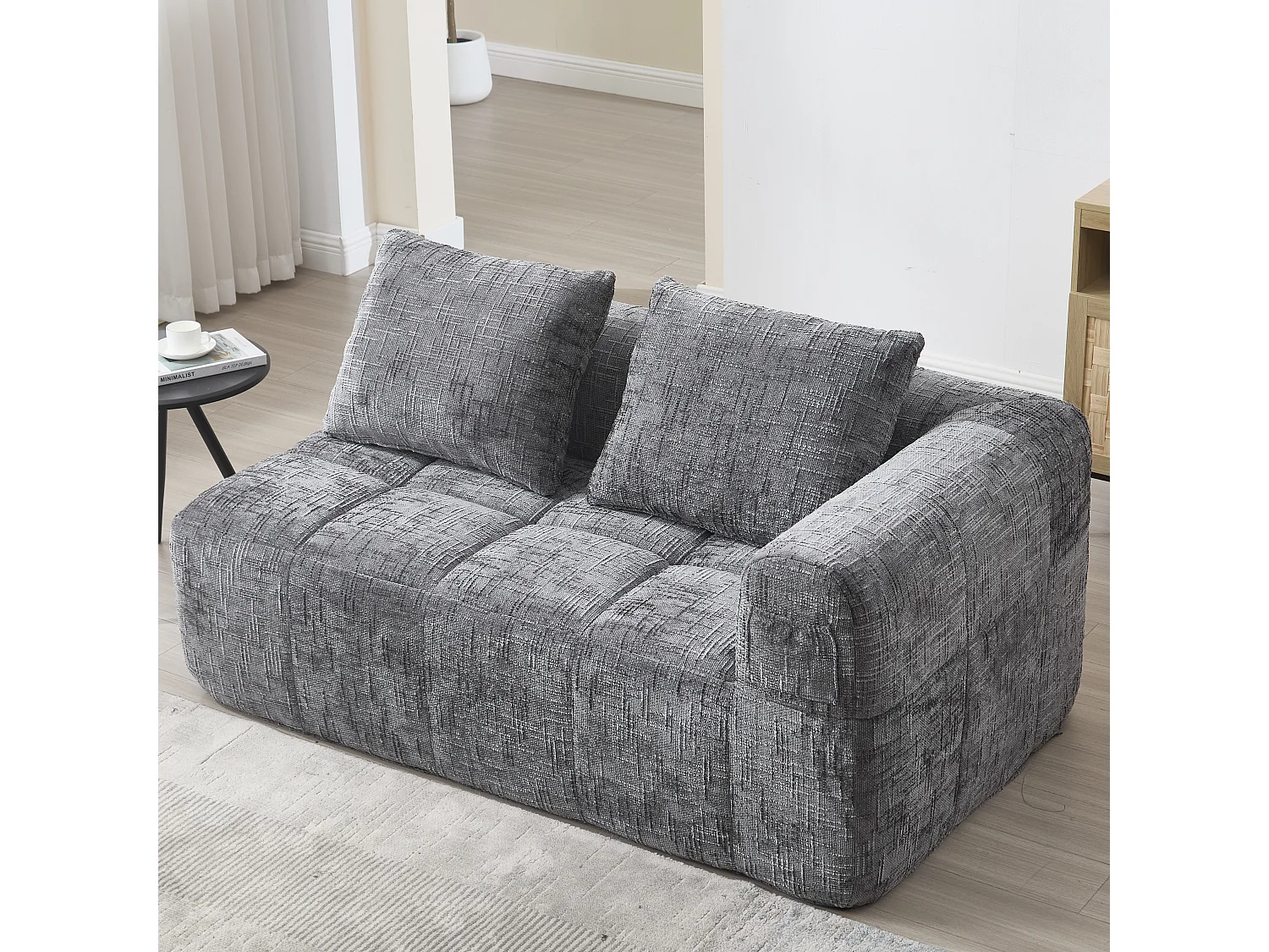 Divano a 2 posti grigio, non necessita di montaggio, con cuscino e pratiche tasche laterali, ultra comodo ed elegante per il tuo soggiorno