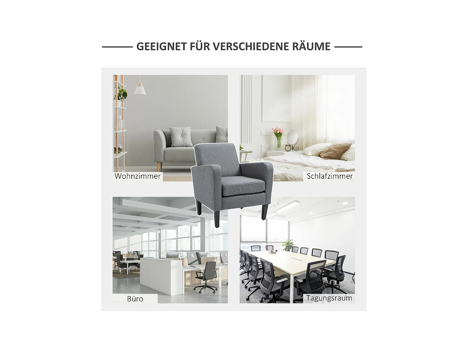 Poltrona relax individuale in tessuto effetto lino con gambe in legno – Grigio chiaro – 66x72x74 cm – Design moderno e confortevole