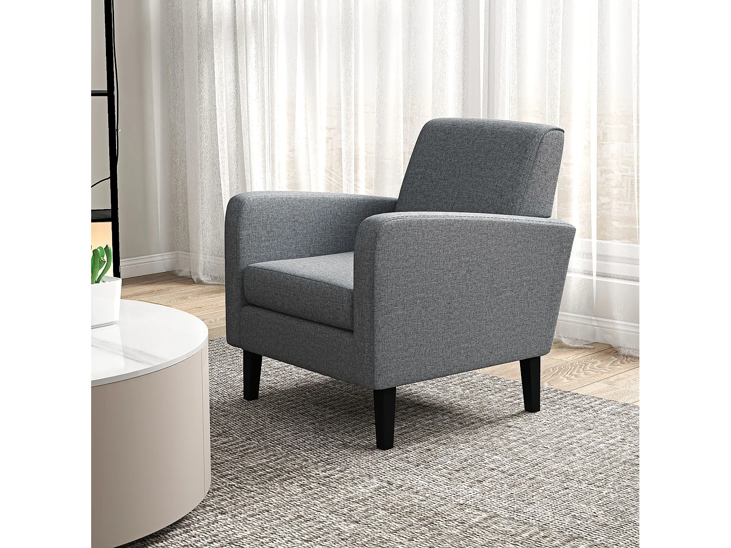 Poltrona relax individuale in tessuto effetto lino con gambe in legno – Grigio chiaro – 66x72x74 cm – Design moderno e confortevole