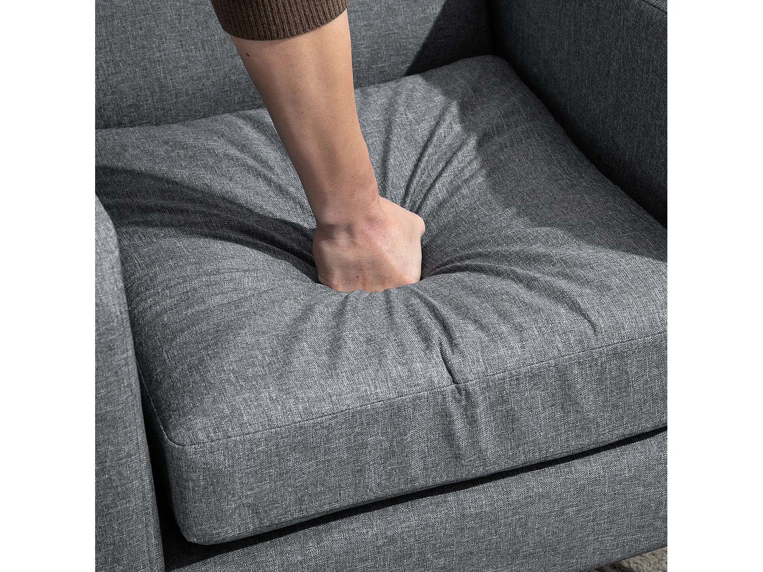 Poltrona relax individuale in tessuto effetto lino con gambe in legno – Grigio chiaro – 66x72x74 cm – Design moderno e confortevole