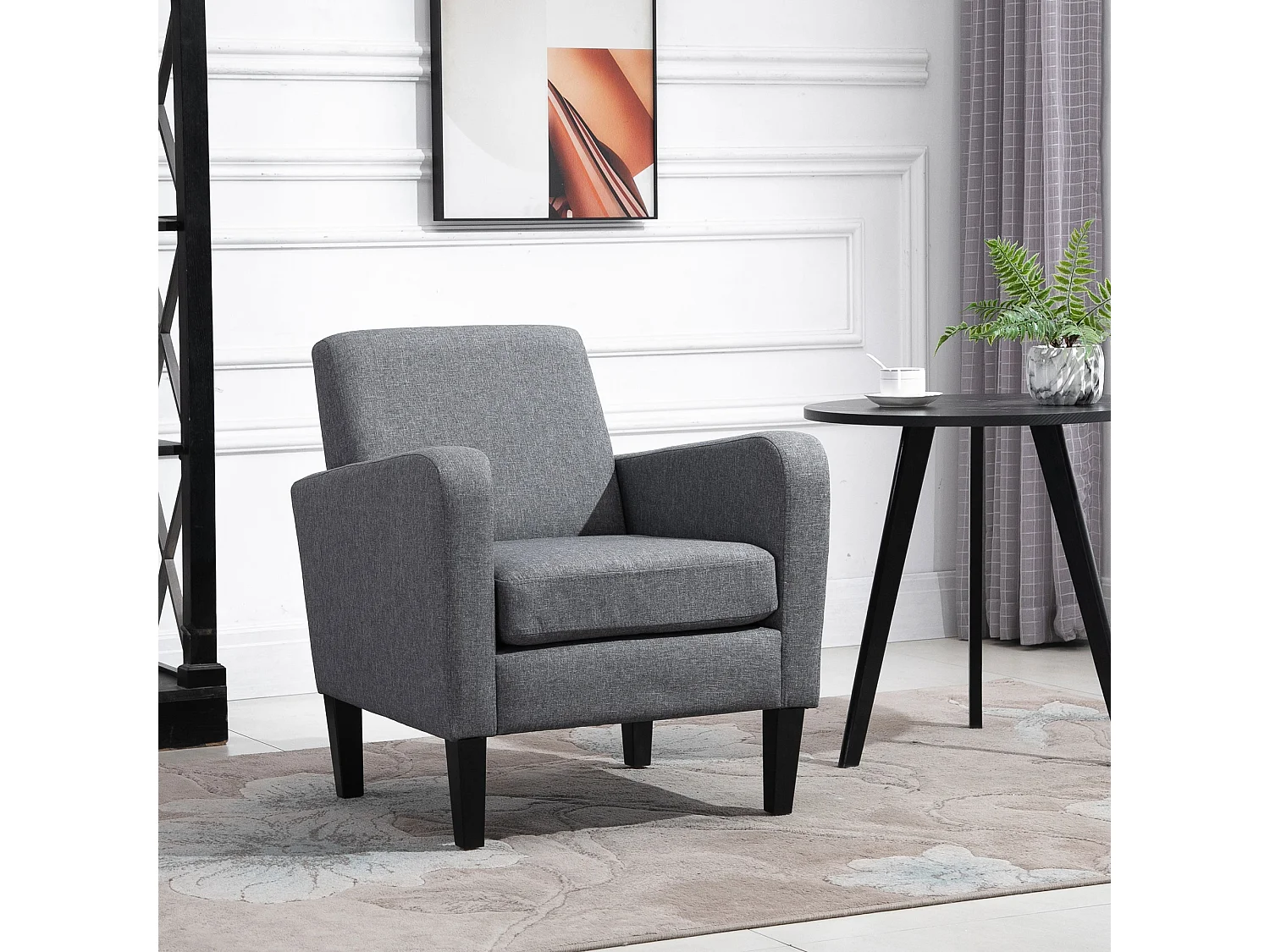 Fauteuil relax individuel en tissu aspect lin avec pieds en bois – Gris clair – 66x72x74 cm – Design moderne et confortable