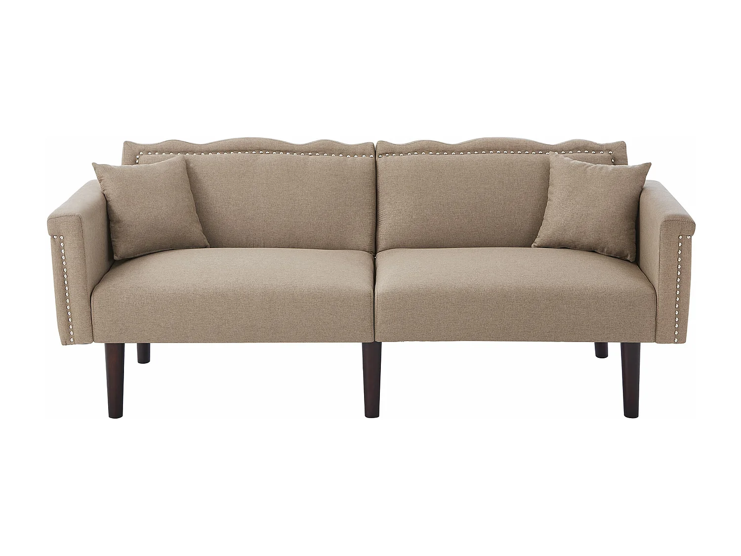 Divano letto a 2 posti, tessuto in cotone e lino, schiuma ad alta densità, schienale regolabile, gambe in legno, design elegante con cuscini inclusi