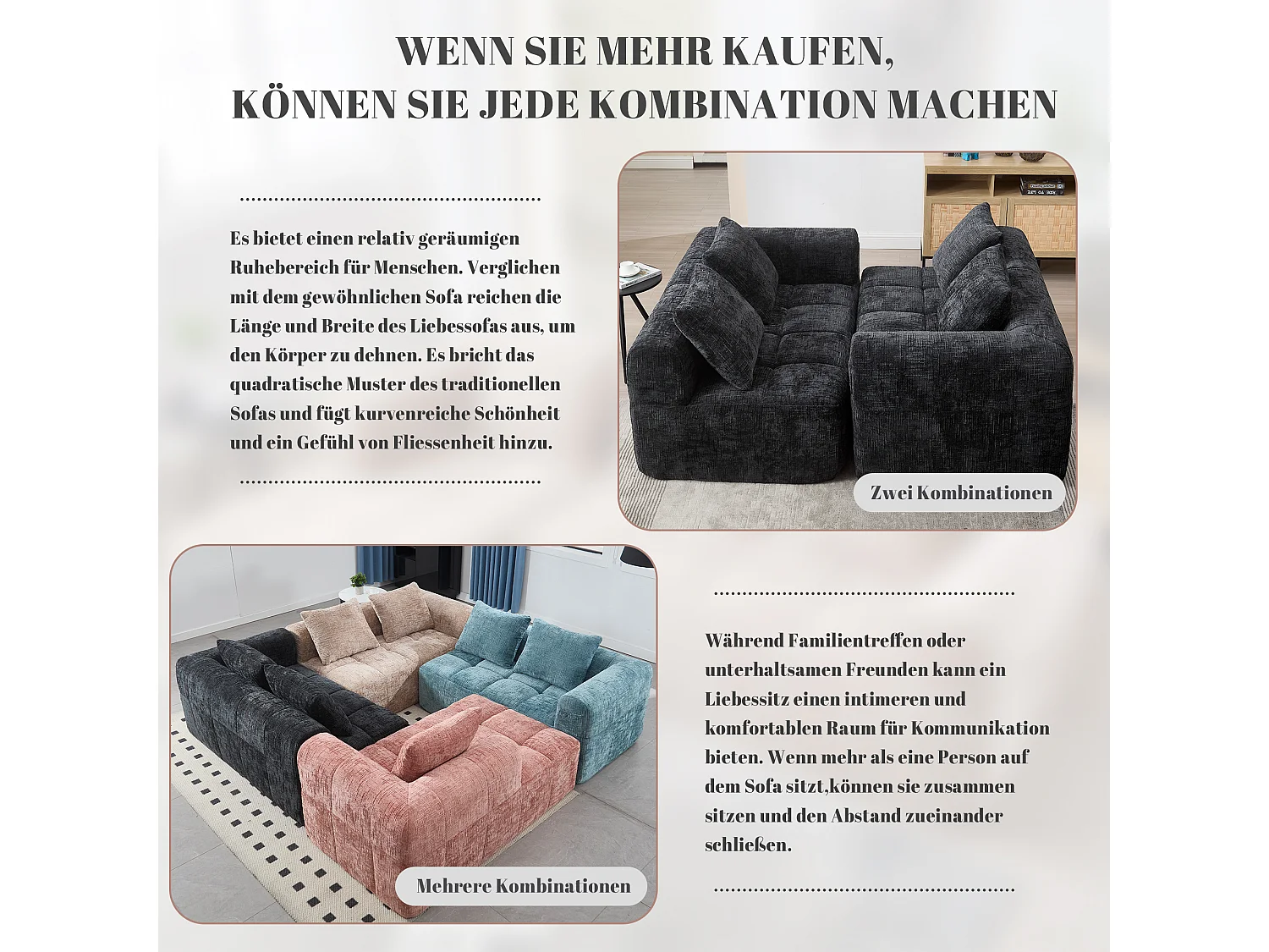 Divano a 2 posti nero, non necessita di montaggio, con cuscino, pratiche tasche laterali, design moderno e confortevole per il soggiorno