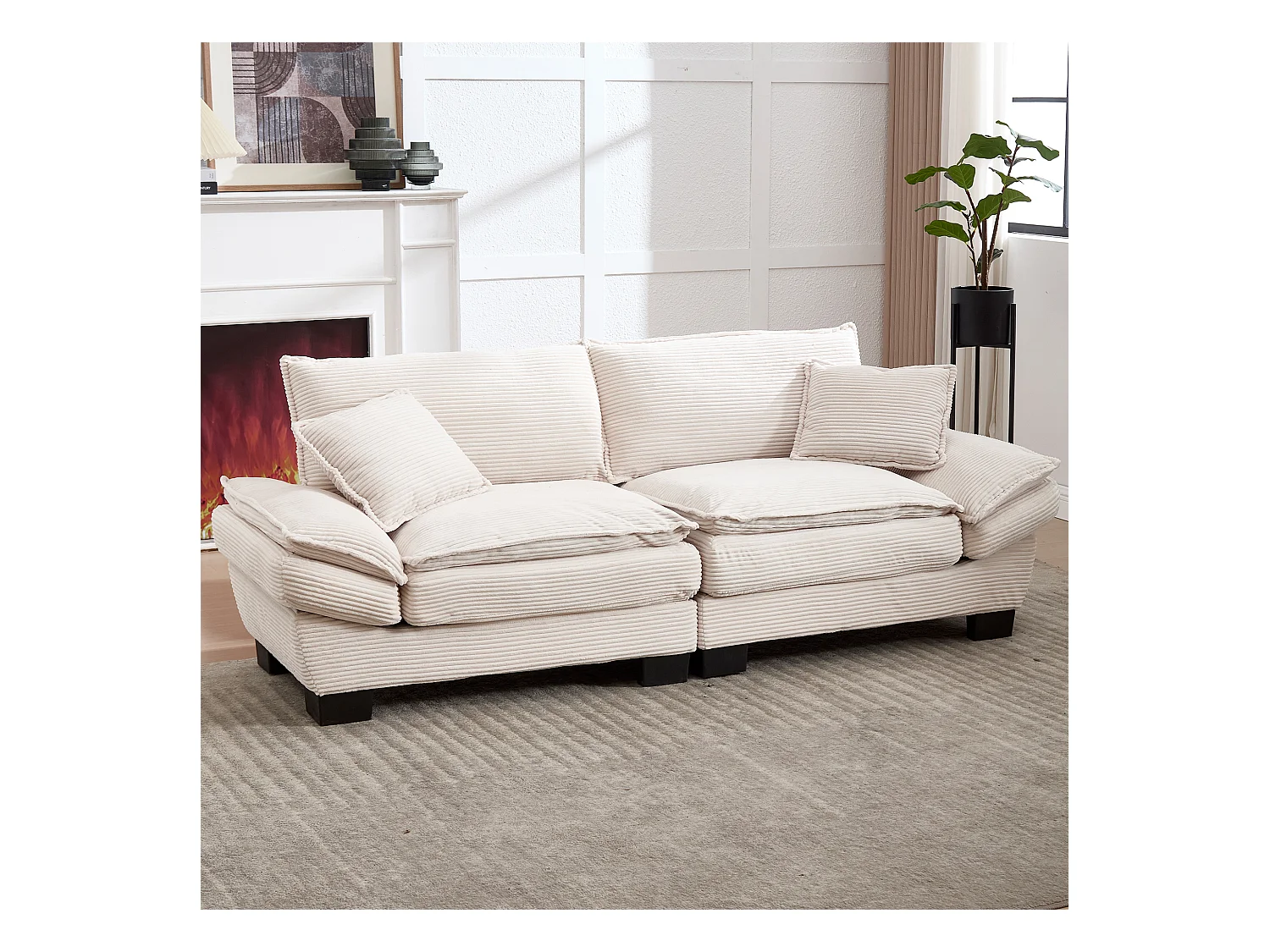 Divano letto matrimoniale moderno in velluto beige, ultra confortevole e profondo, per soggiorno, camera da letto o ufficio, robusta struttura in legno