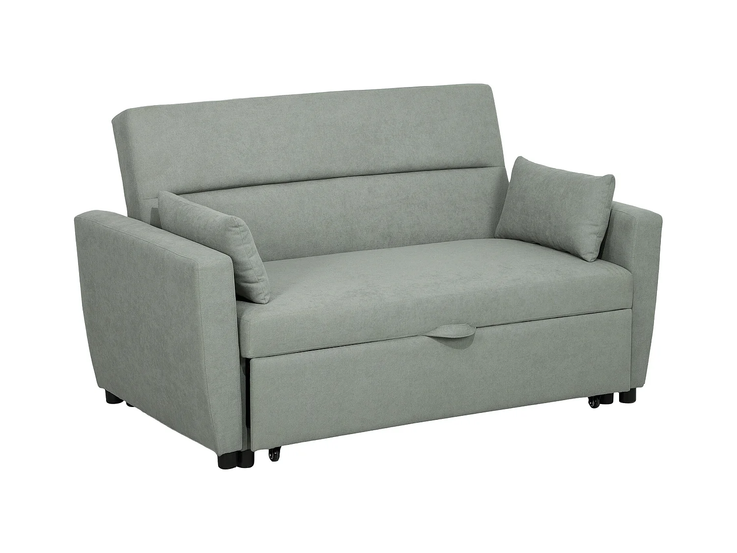 Divano letto 2 posti grigio chiaro con contenitore, schienale reclinabile, cuscini inclusi, tessuto effetto velluto, struttura in legno, stile moderno