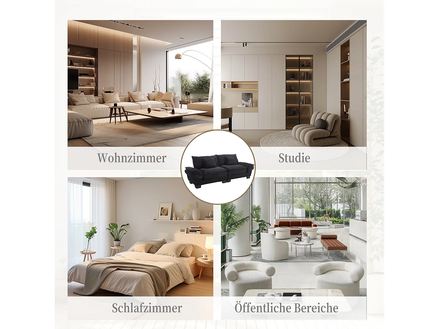 Divano trasformabile a 2 posti in velluto nero, ultra profondo, cuscini inclusi, design moderno e robusta struttura in legno