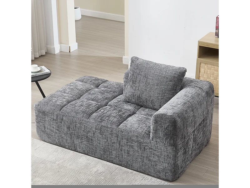 Divano Chaise Longue Grigio, non necessita di montaggio, con cuscino e tasche laterali, design ultra confortevole, moderno e pratico per il soggiorno