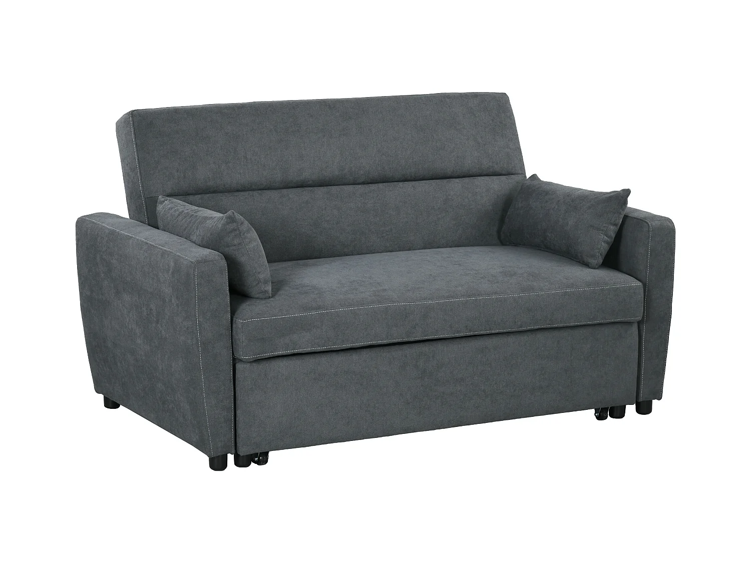 Divano letto 2 posti con schienale reclinabile e cuscini, tessuto in velluto, trasformabile in letto, struttura in legno, per soggiorno o camera da letto