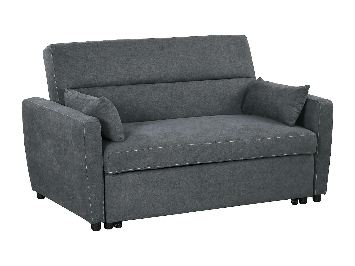 Canapé-lit 2 places avec dossier inclinable et coussins, tissu velours, convertible en lit, cadre bois, pour salon ou chambre