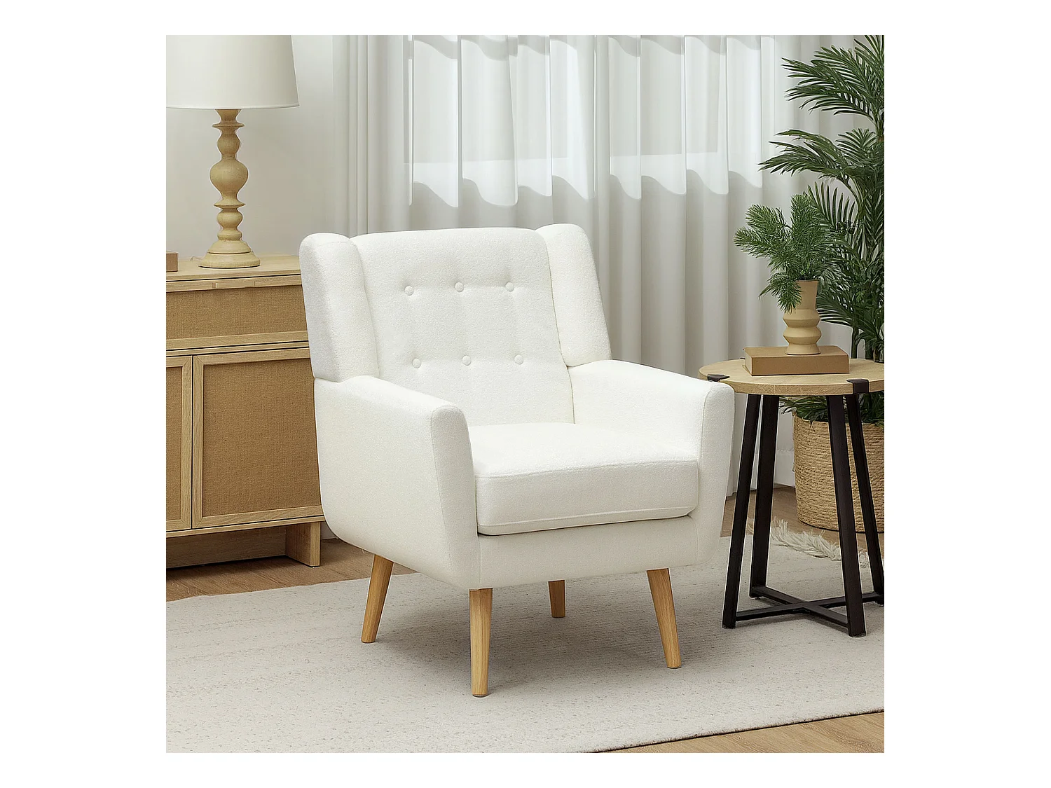 Poltrona relax in pile, stile cuscino, schienale imbottito, gambe in legno, poltrona relax per camera da letto/soggiorno, portata massima 135 kg, colore bianco.